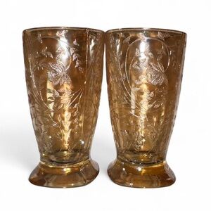Vintage Jeannette Floragold “Louisa” Marigold Iridescent Tumblers – Set of 2